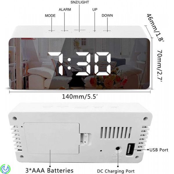 Spegel Digital klocka Elektronisk Led / Termometer, Spegel Digital Clock Elektronisk Led / Alarm Clock / Thermometer vit


, 