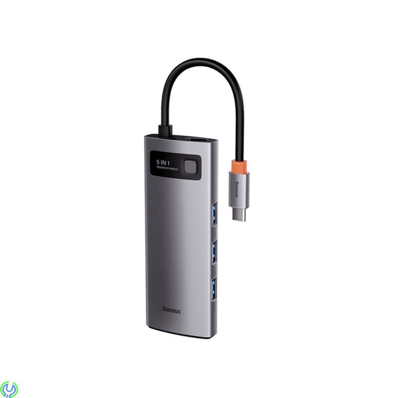 Baseus Metal Gleam Series 5-i-1 Multifunktionell USB-C HDMI, Typ-C HUB Dockningsstation - Grå, Adapter, , Baseus
