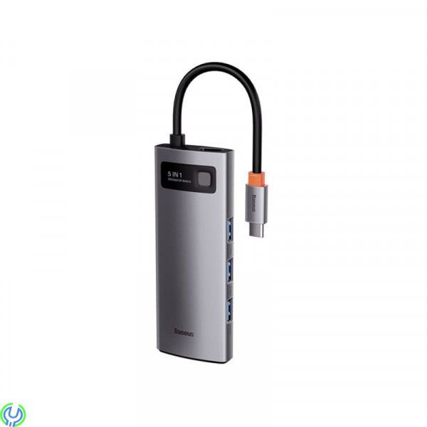 Baseus Metal Gleam Series 5-i-1 Multifunktionell USB-C HDMI, Typ-C HUB Dockningsstation - Grå, Adapter, , Baseus