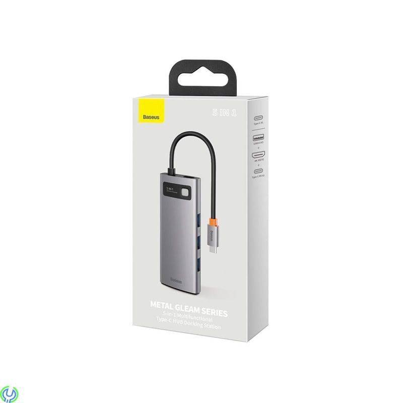 Baseus Metal Gleam Series 5-i-1 Multifunktionell USB-C HDMI, Typ-C HUB Dockningsstation - Grå, Adapter, , Baseus
