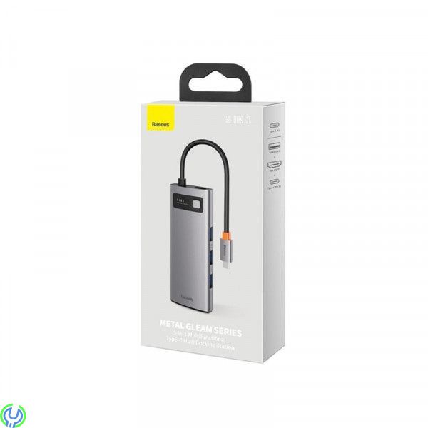 Baseus Metal Gleam Series 5-i-1 Multifunktionell USB-C HDMI, Typ-C HUB Dockningsstation - Grå, Adapter, , Baseus