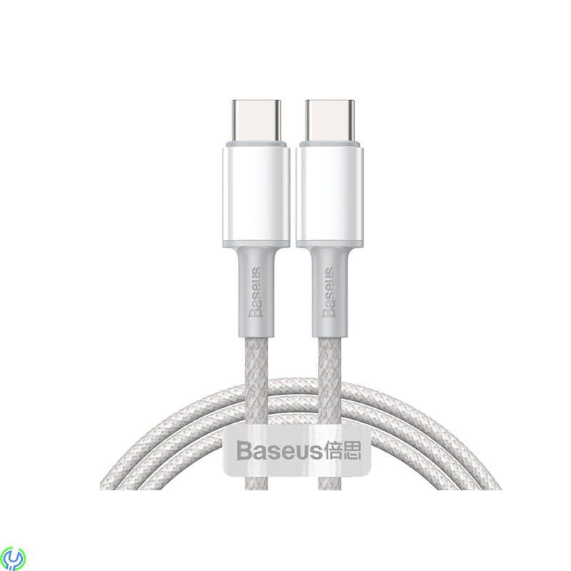 Baseus 5A snabbladdning typ C till typ C 100W 2m Vit, Baseus hög densitet flätad snabbladdning dataKabel typ C till typ C 100W 2