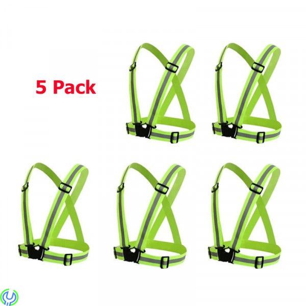 Reflexväst - Justerbar One size - Neongrön (5 Pack), 5 Pack - Reflexsele för Vuxna & Barn / Reflexväst - Justerbar One size


